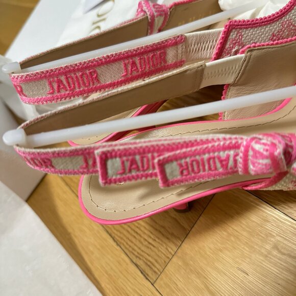 NEW DIOR J'ADIOR SLINGBACK PUMP EMBROIDERED COTTON PINK Toile De Jouy 37.5 7.5 - Picture 6 of 9
